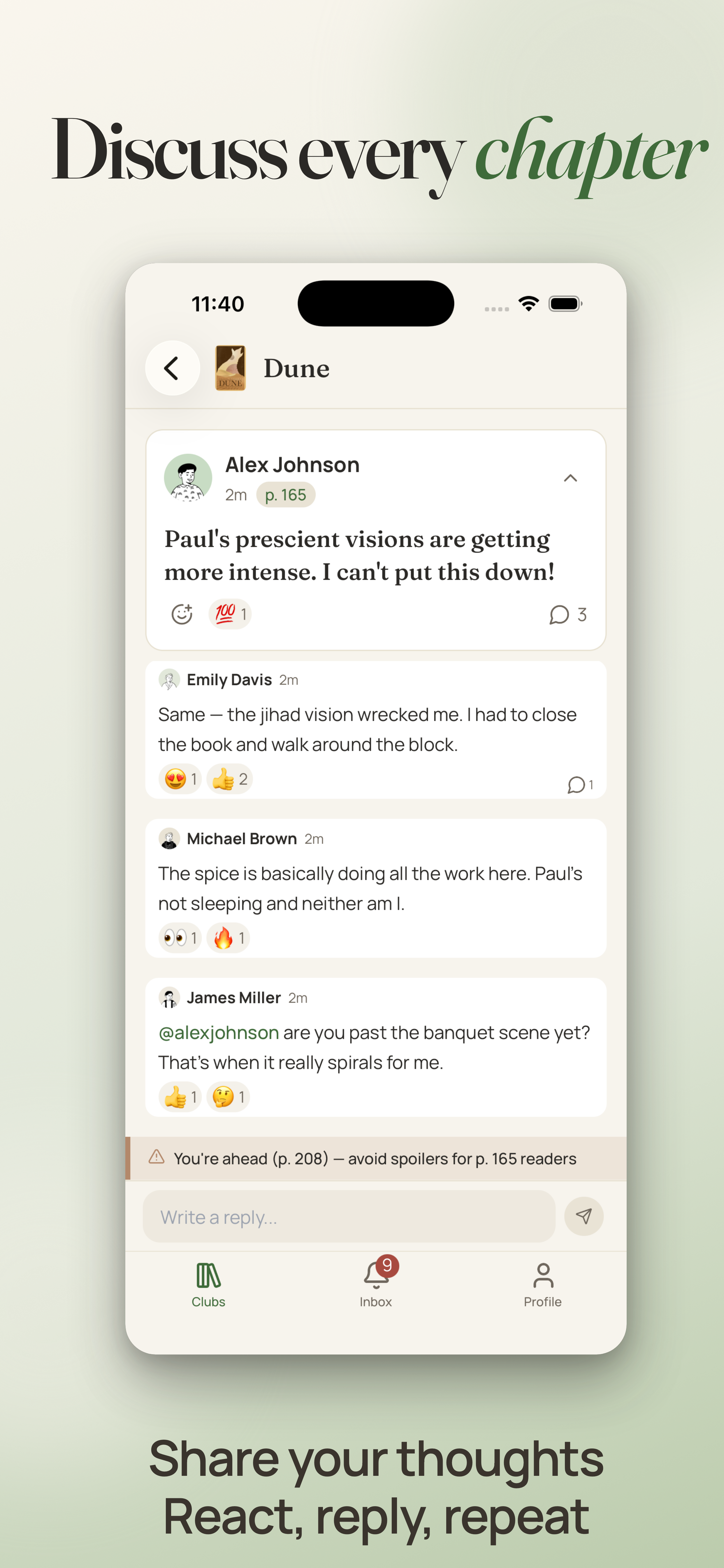 Discuss every chapter: Share your thoughts React, reply, repeat
