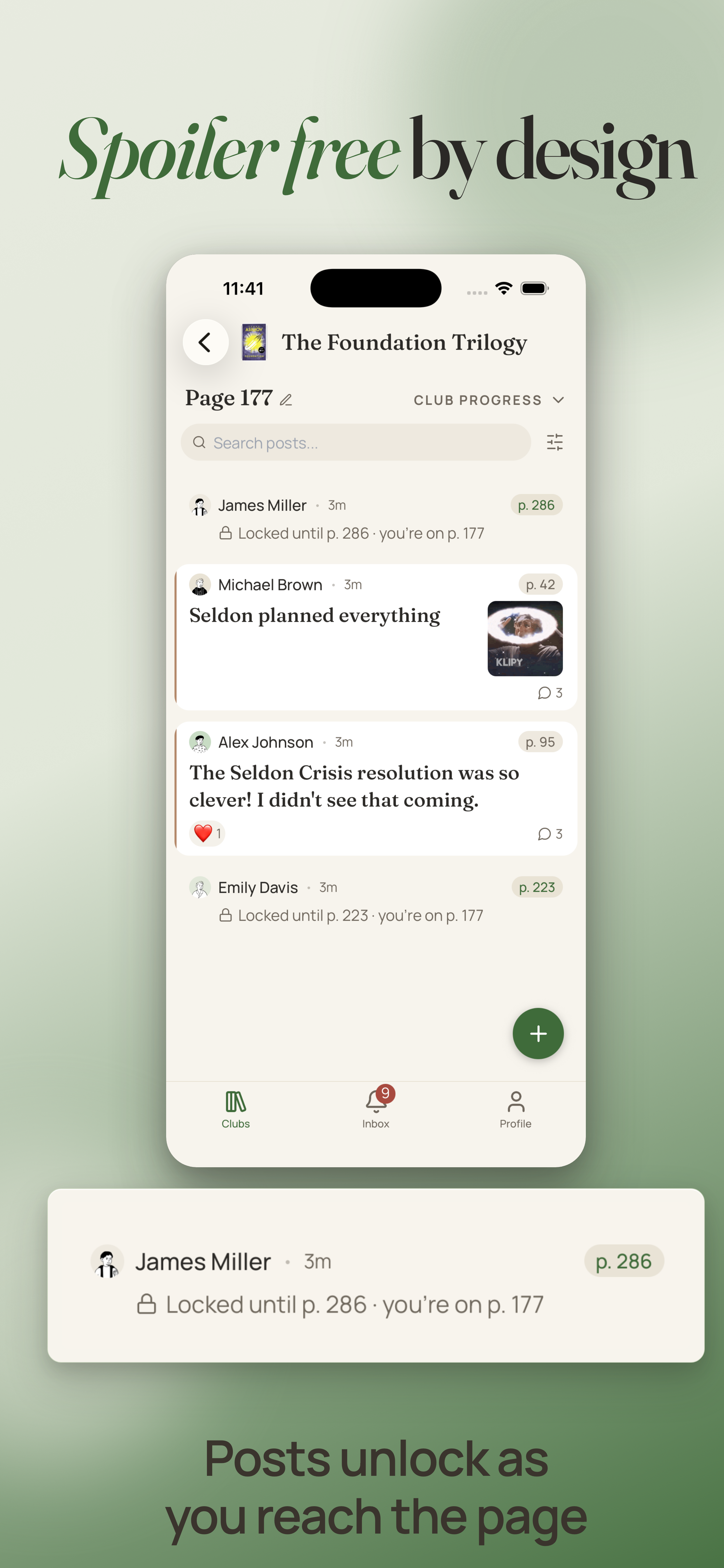 Spoiler free by design: Posts unlock as you reach the page